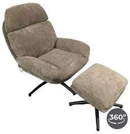 Armchair Vincento with footstool, taupe, rotatable 360 degrees, 92x79x100cm, seat height 47cm