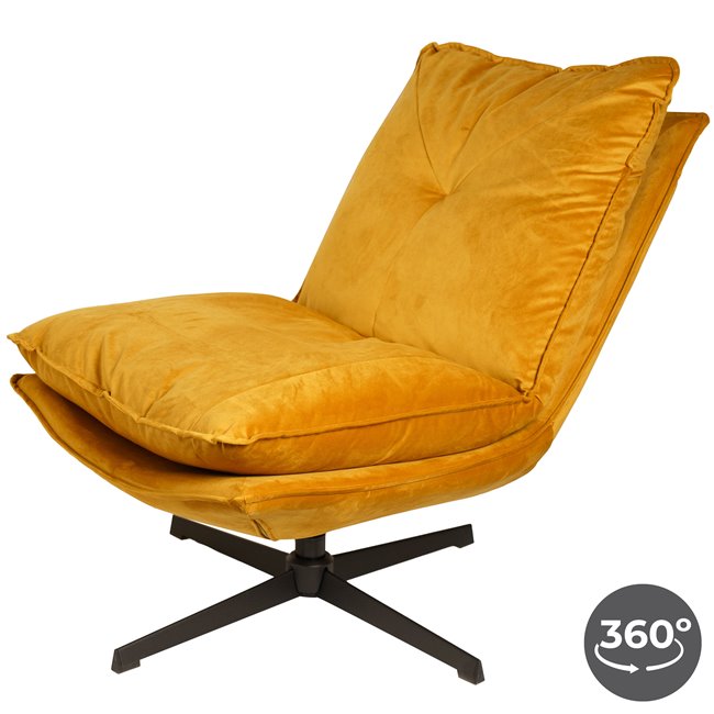 Armchair Zarra, yellow, rotatable 360 degrees, H87x70x96cm, seat height 45cm