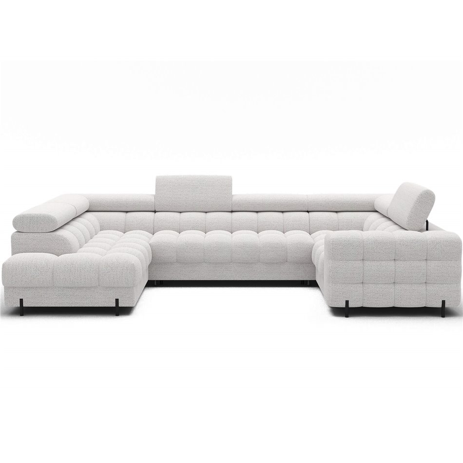 U-shaped sofa Efectory L, sleeping function, Royal 01, boucle, white, H93x346x205cm