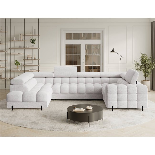 U-shaped sofa Efectory L, sleeping function, Royal 01, boucle, white, H93x346x205cm