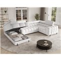 U-shaped sofa Efectory L, sleeping function, Royal 01, boucle, white, H93x346x205cm
