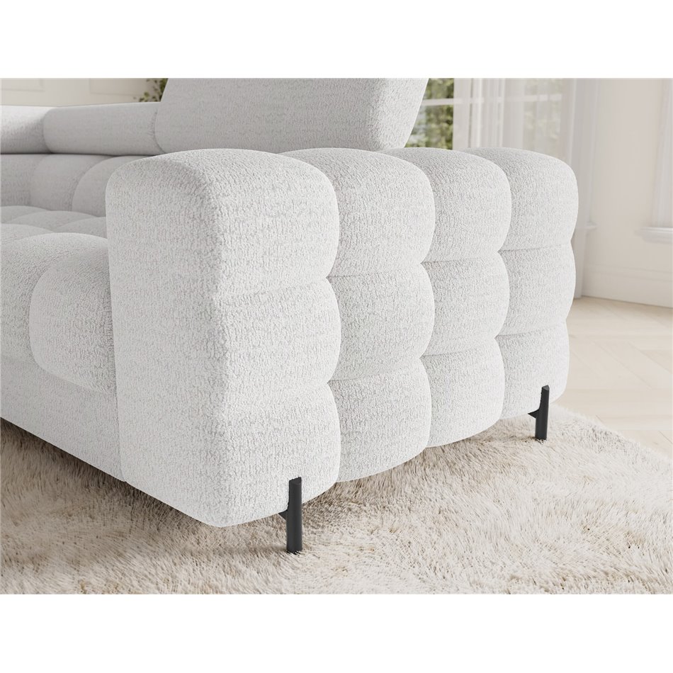 U-shaped sofa Efectory L, sleeping function, Royal 01, boucle, white, H93x346x205cm
