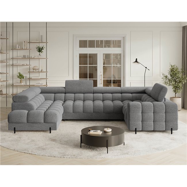 U-shaped sofa Efectory L, sleeping function, Royal 03, boucle, grey, H93x346x205cm
