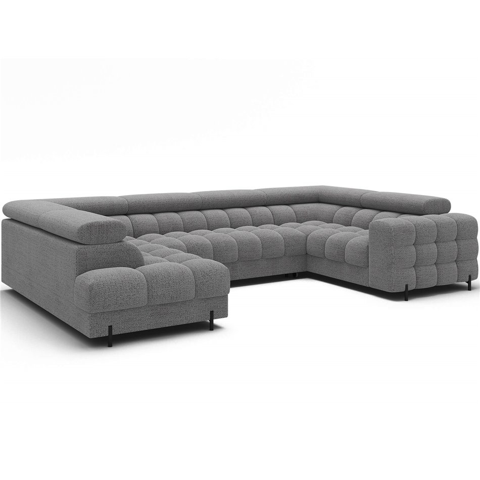 U-shaped sofa Efectory L, sleeping function, Royal 03, boucle, grey, H93x346x205cm