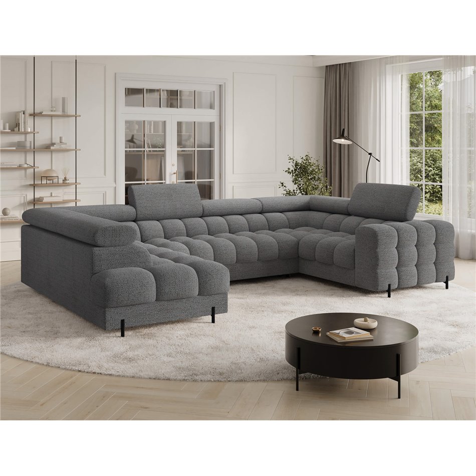 U-shaped sofa Efectory L, sleeping function, Royal 03, boucle, grey, H93x346x205cm