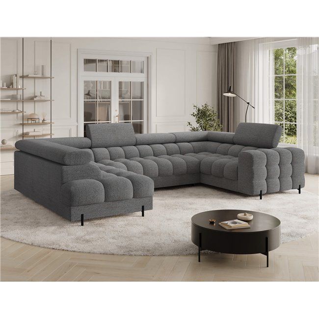 U-shaped sofa Efectory L, sleeping function, Royal 03, boucle, grey, H93x346x205cm