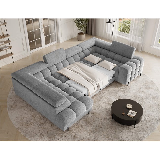 U-shaped sofa Efectory L, sleeping function, Royal 03, boucle, grey, H93x346x205cm