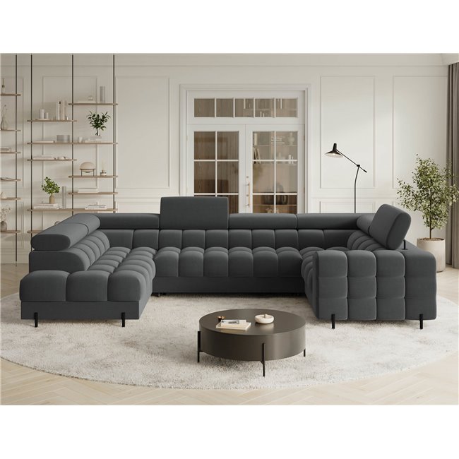 U-shaped sofa Efectory L, sleeping function, Sola 06, dark grey, H93x346x205cm