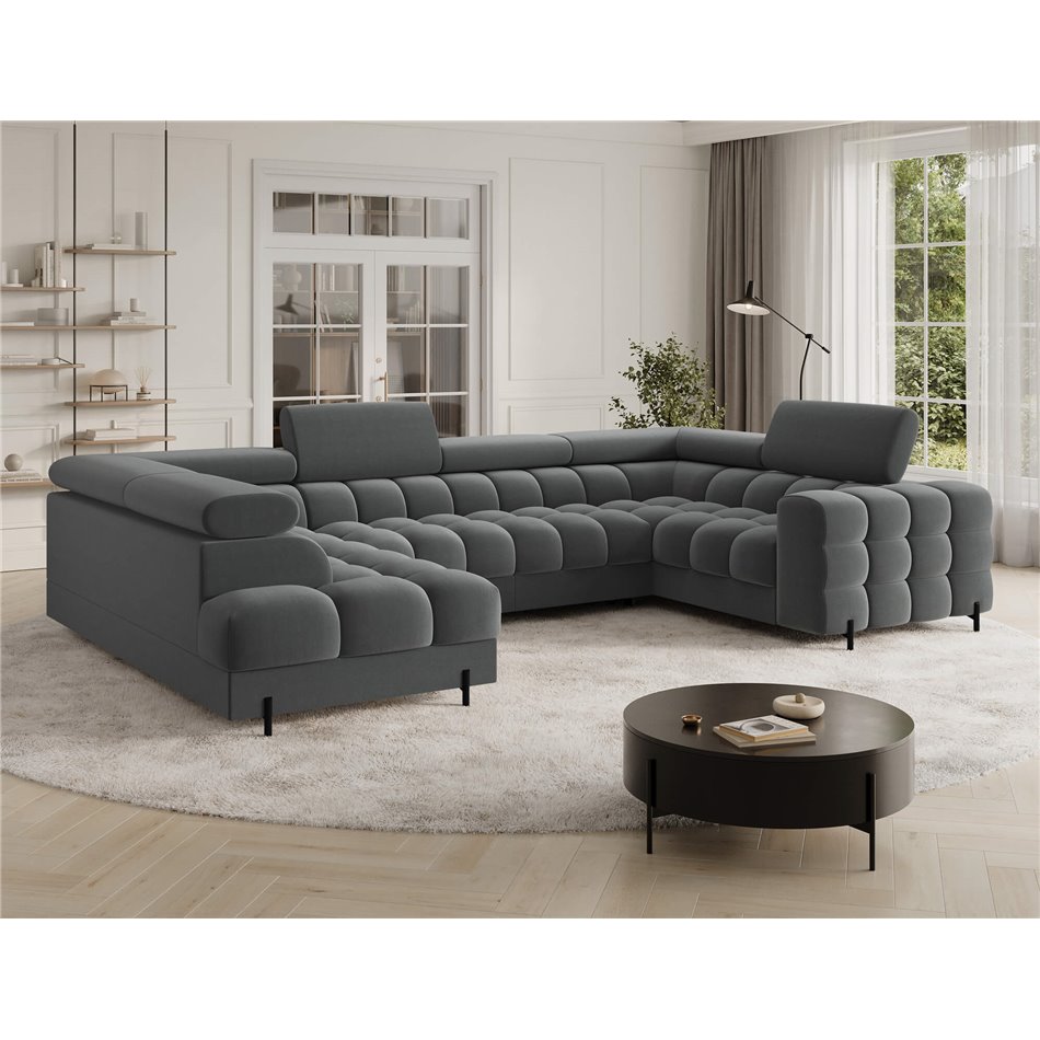 U-shaped sofa Efectory L, sleeping function, Sola 06, dark grey, H93x346x205cm