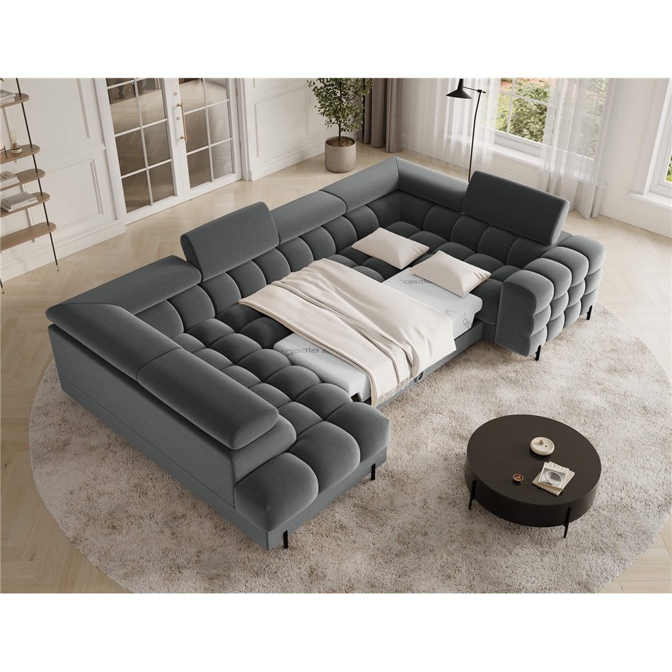 U-shaped sofa Efectory L, sleeping function, Sola 06, dark grey, H93x346x205cm