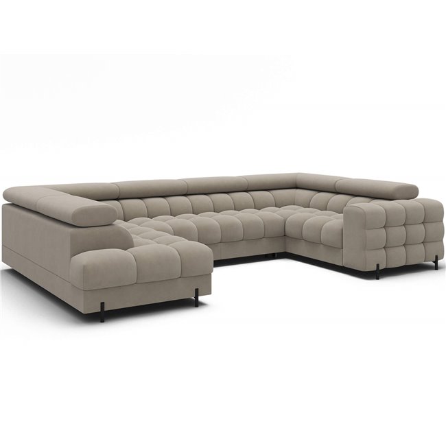 U-shaped sofa Efectory L, sleeping function, Aura 18, velvet, beige, H93x346x205cm