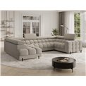 U-shaped sofa Efectory L, sleeping function, Aura 18, velvet, beige, H93x346x205cm