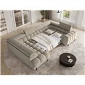 U-shaped sofa Efectory L, sleeping function, Aura 18, velvet, beige, H93x346x205cm