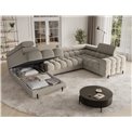 U-shaped sofa Efectory L, sleeping function, Aura 18, velvet, beige, H93x346x205cm
