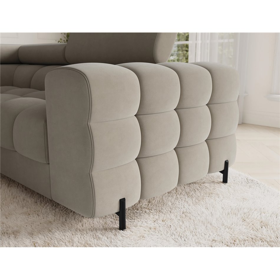 U-shaped sofa Efectory L, sleeping function, Aura 18, velvet, beige, H93x346x205cm