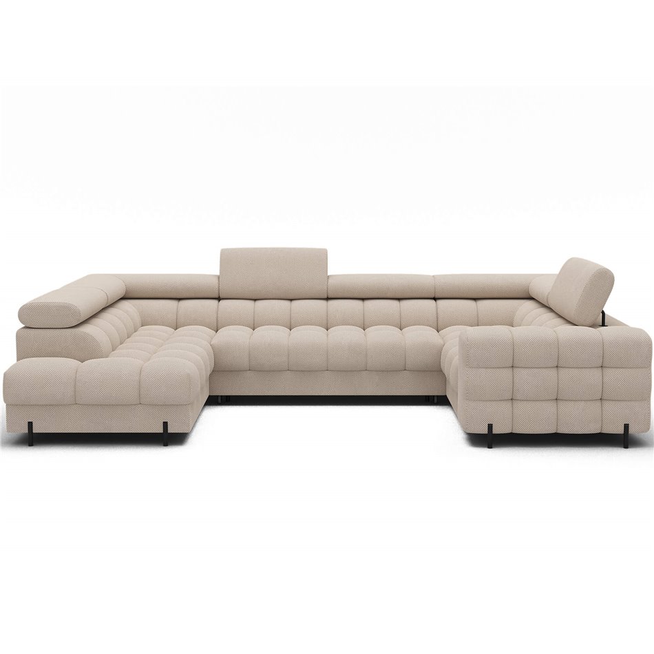 U-shaped sofa Efectory L, sleeping function, Calmora 18, beige, H93x346x205cm