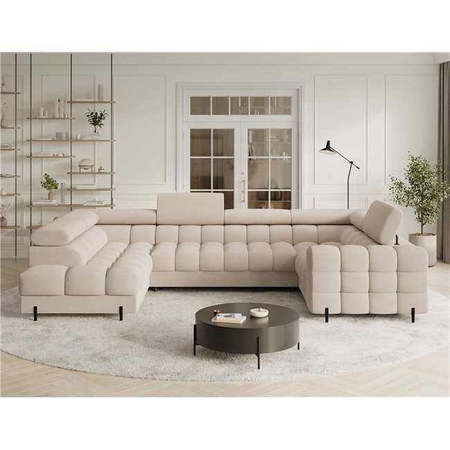 U-shaped sofa Efectory L, sleeping function, Calmora 18, beige, H93x346x205cm