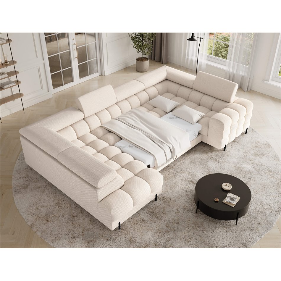 U-shaped sofa Efectory L, sleeping function, Calmora 18, beige, H93x346x205cm