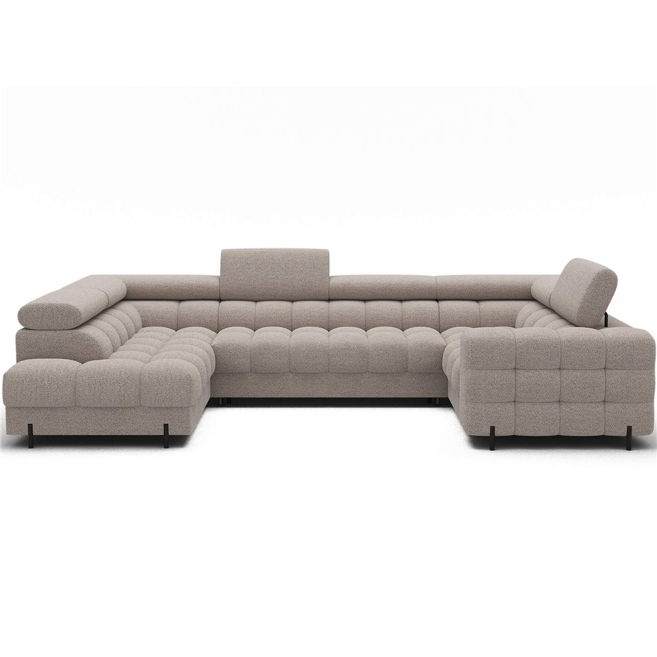 U-shaped sofa Efectory L, sleeping function, Royal 18, boucle, beige, H93x346x205cm