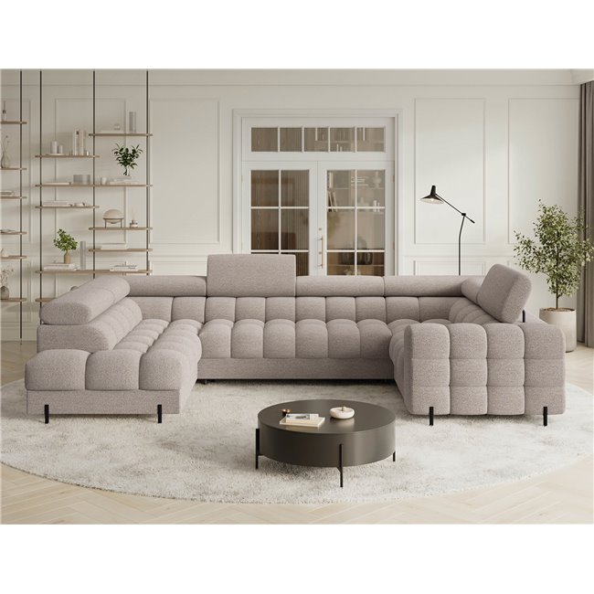 U-shaped sofa Efectory L, sleeping function, Royal 18, boucle, beige, H93x346x205cm