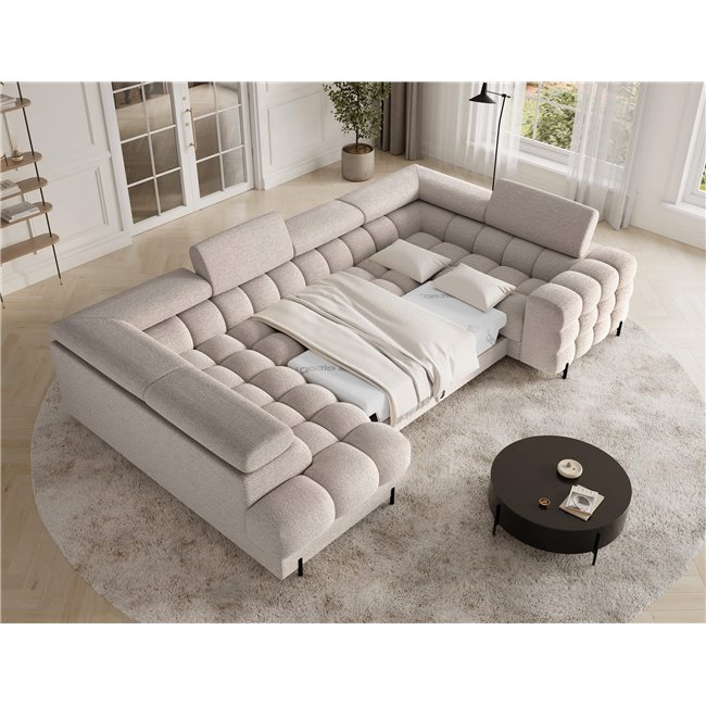 U-shaped sofa Efectory L, sleeping function, Royal 18, boucle, beige, H93x346x205cm