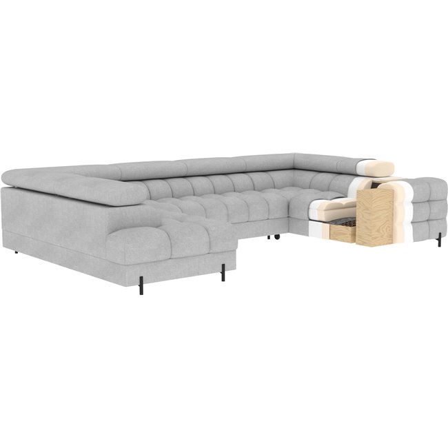U-shaped sofa Efectory L, sleeping function, Royal 18, boucle, beige, H93x346x205cm