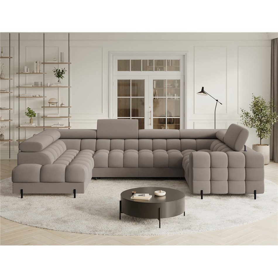 U-shaped sofa Efectory L, sleeping function, Sola 18, beige, H93x346x205cm