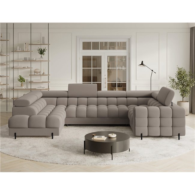 U-shaped sofa Efectory L, sleeping function, Sola 18, beige, H93x346x205cm