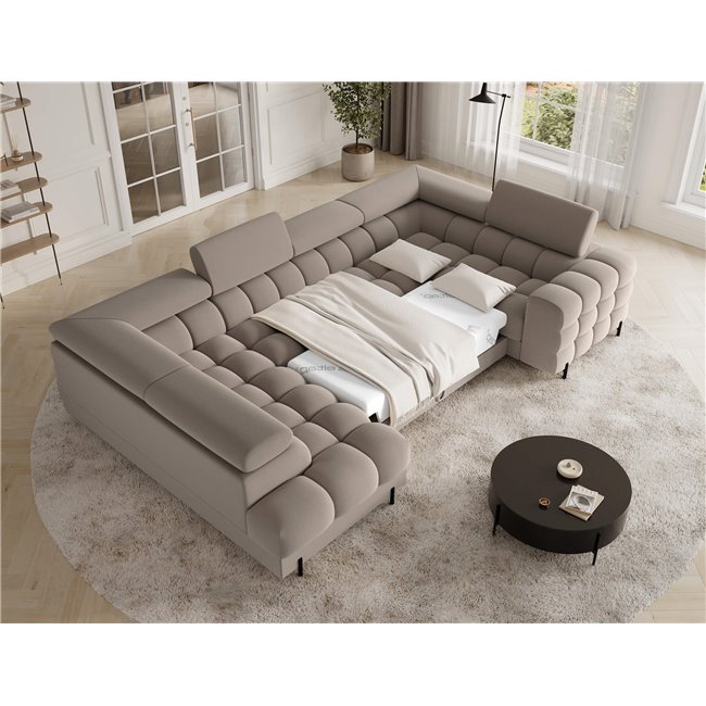 U-shaped sofa Efectory L, sleeping function, Sola 18, beige, H93x346x205cm