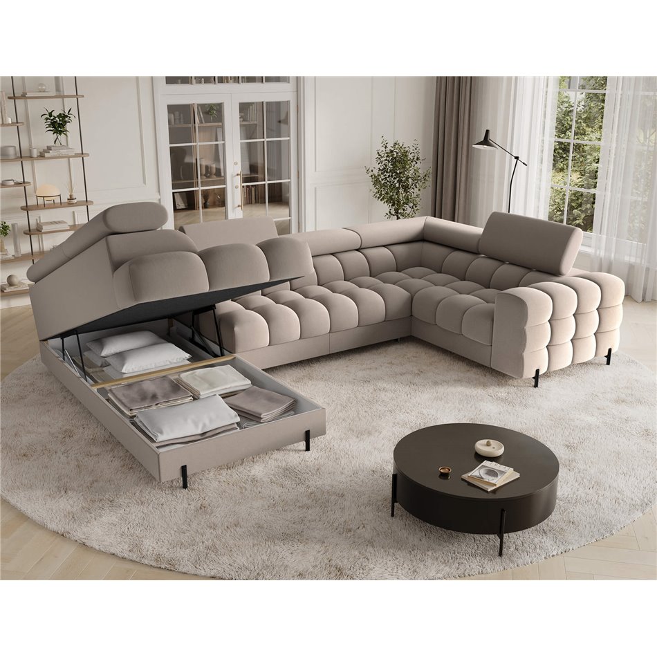 U-shaped sofa Efectory L, sleeping function, Sola 18, beige, H93x346x205cm