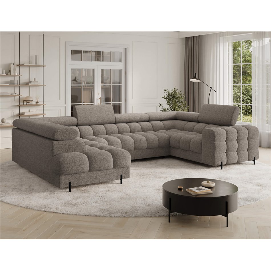 U-shaped sofa Efectory L, sleeping function, Royal 20, boucle, brown, H93x346x205cm