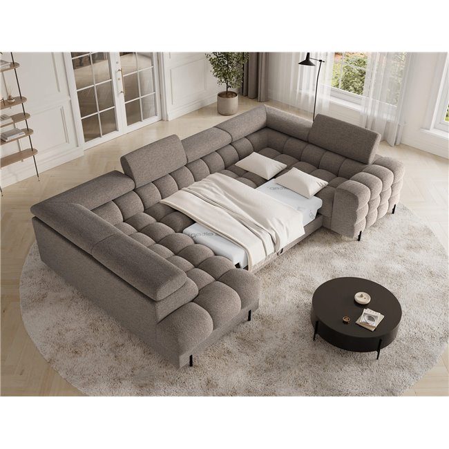 U-shaped sofa Efectory L, sleeping function, Royal 20, boucle, brown, H93x346x205cm