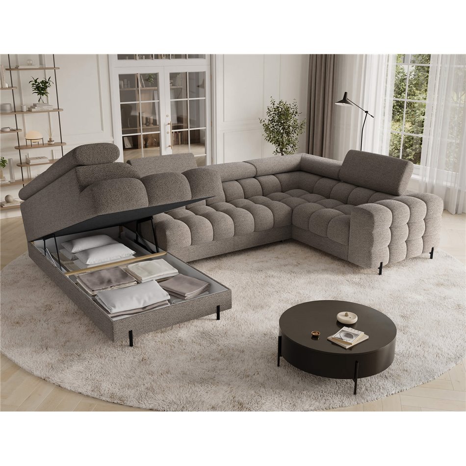U-shaped sofa Efectory L, sleeping function, Royal 20, boucle, brown, H93x346x205cm
