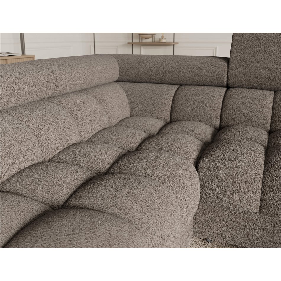 U-shaped sofa Efectory L, sleeping function, Royal 20, boucle, brown, H93x346x205cm
