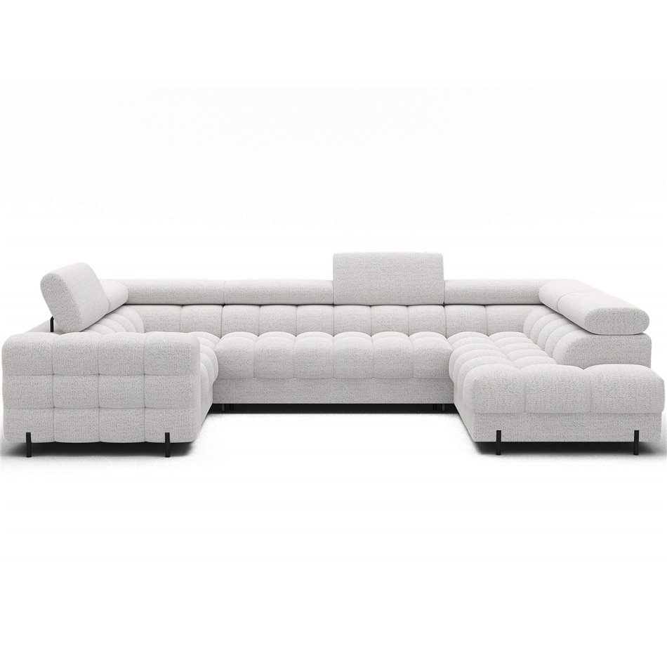 U-shaped sofa Efectory R, sleeping function, Royal 01, boucle, white, H93x346x205cm