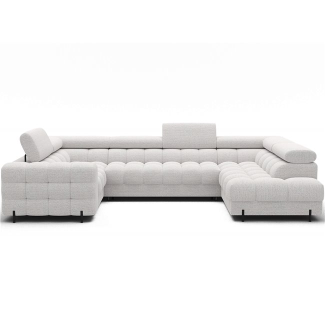 U-shaped sofa Efectory R, sleeping function, Royal 01, boucle, white, H93x346x205cm