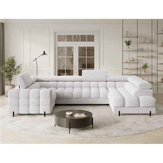 U-shaped sofa Efectory R, sleeping function, Royal 01, boucle, white, H93x346x205cm