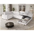 U-shaped sofa Efectory R, sleeping function, Royal 01, boucle, white, H93x346x205cm