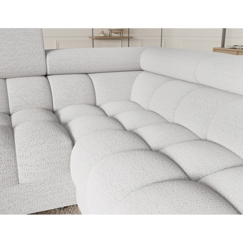 U-shaped sofa Efectory R, sleeping function, Royal 01, boucle, white, H93x346x205cm