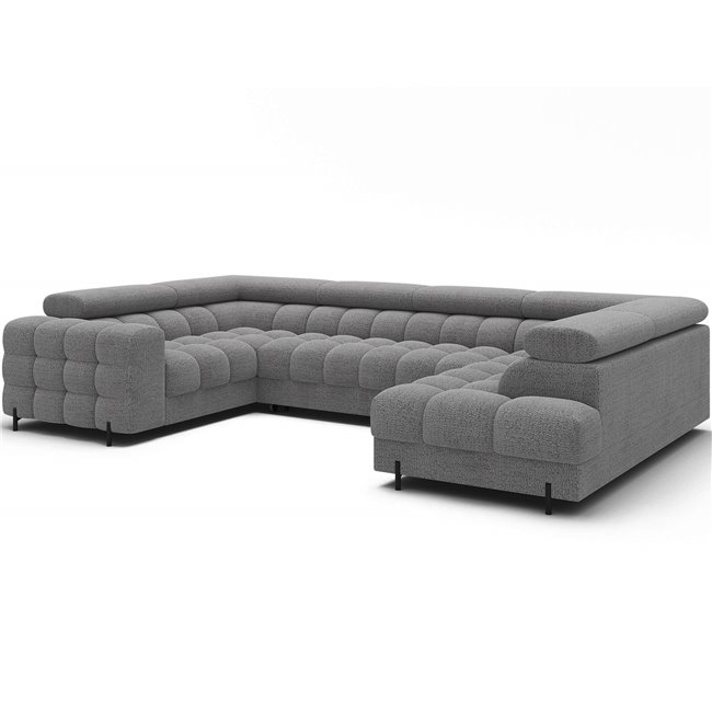 U-shaped sofa Efectory R, sleeping function, Royal 03, boucle, light grey, H93x346x205cm