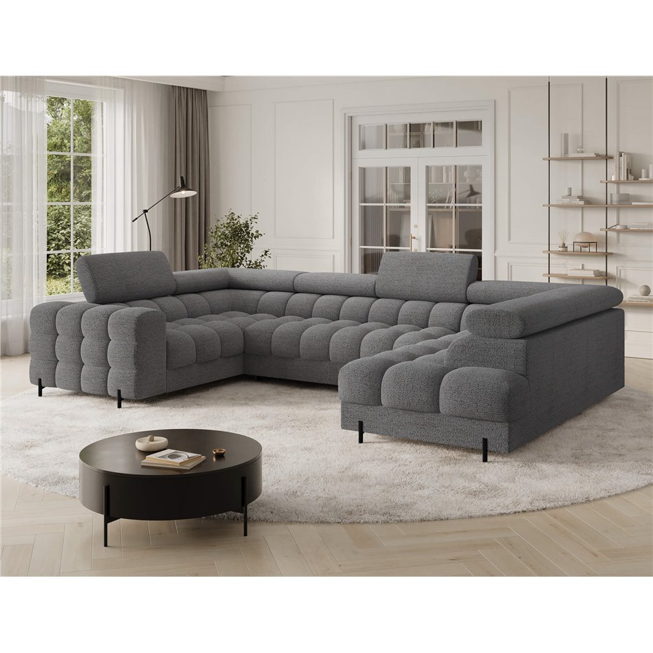 U-shaped sofa Efectory R, sleeping function, Royal 03, boucle, light grey, H93x346x205cm