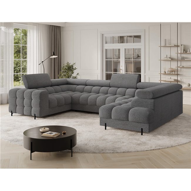 U-shaped sofa Efectory R, sleeping function, Royal 03, boucle, light grey, H93x346x205cm
