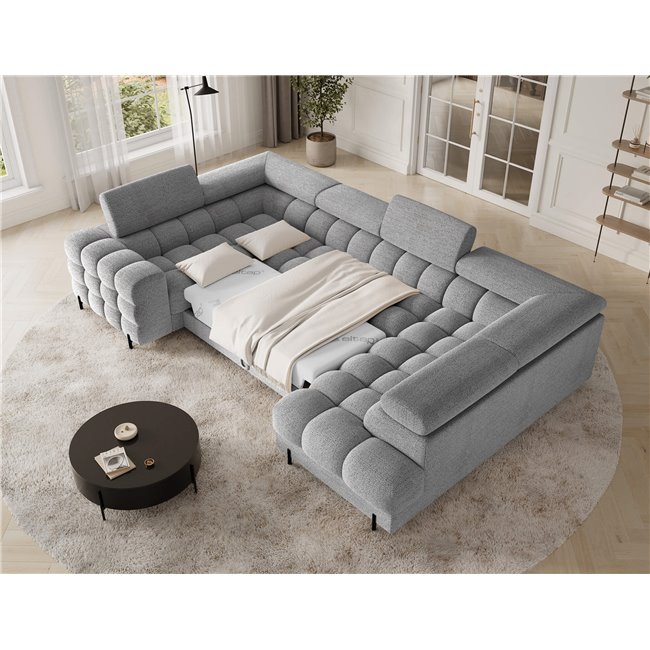 U-shaped sofa Efectory R, sleeping function, Royal 03, boucle, light grey, H93x346x205cm
