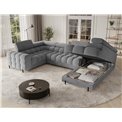 U-shaped sofa Efectory R, sleeping function, Royal 03, boucle, light grey, H93x346x205cm