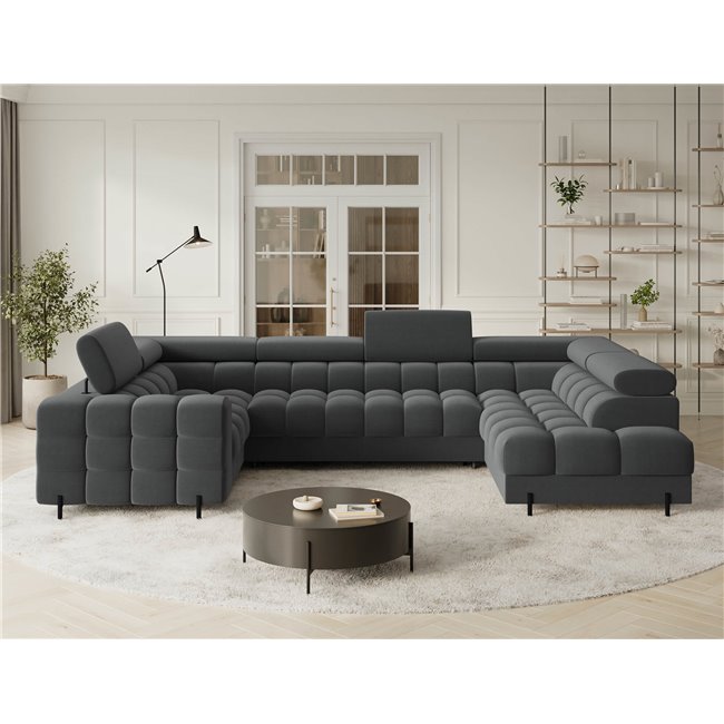 U-shaped sofa Efectory R, sleeping function, Sola 06, dark grey, H93x346x205cm