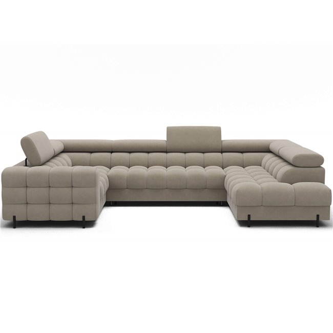 U formos kampinė sofa Efectory R, ištraukiama, Aura 18, aksomas, smėlio sp., H93x346x205cm