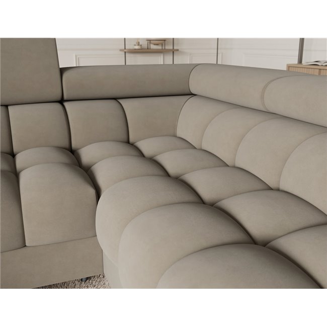 U formos kampinė sofa Efectory R, ištraukiama, Aura 18, aksomas, smėlio sp., H93x346x205cm