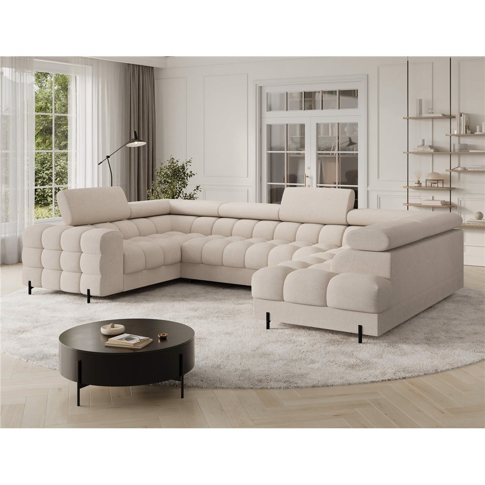 U-shaped sofa Efectory R, sleeping function, Calmora 18, beige, H93x346x205cm