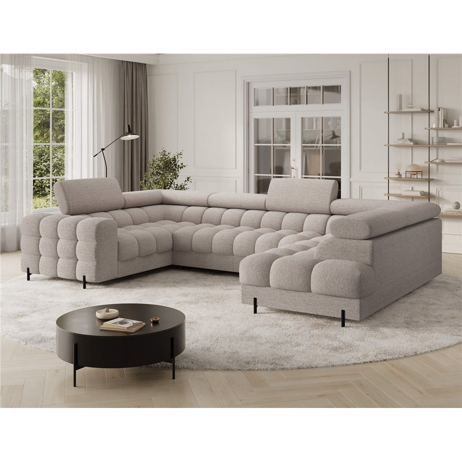 U-shaped sofa Efectory R, sleeping function, Royal 18, boucle, beige, H93x346x205cm