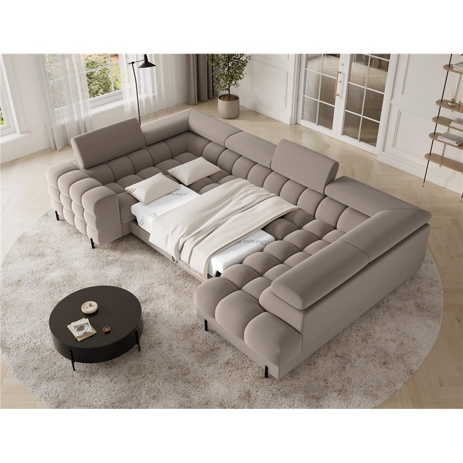 U-shaped sofa Efectory R, sleeping function, Sola 18, beige, H93x346x205cm
